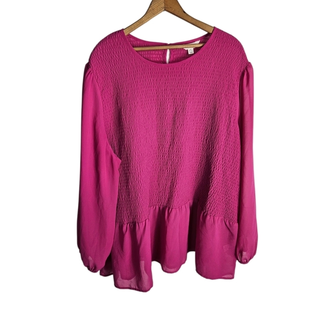 Terra & Sky Pink Smocked Flattering Top, Lightweight and Comfy, 2x - Picture 5 of 8